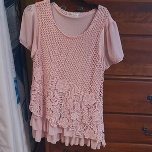 Sienna Rose Blush Lace Overlay Blouse